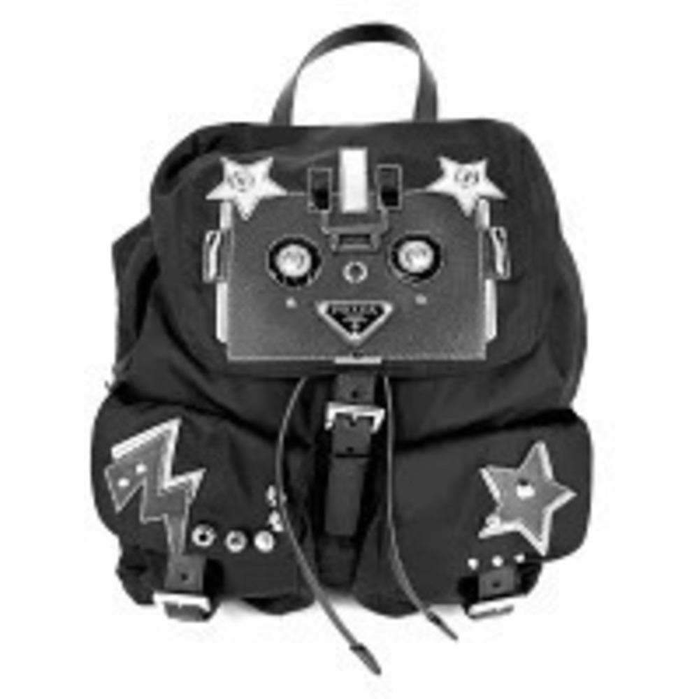 Prada Tessuto Robot Backpack Triangle Leather Black